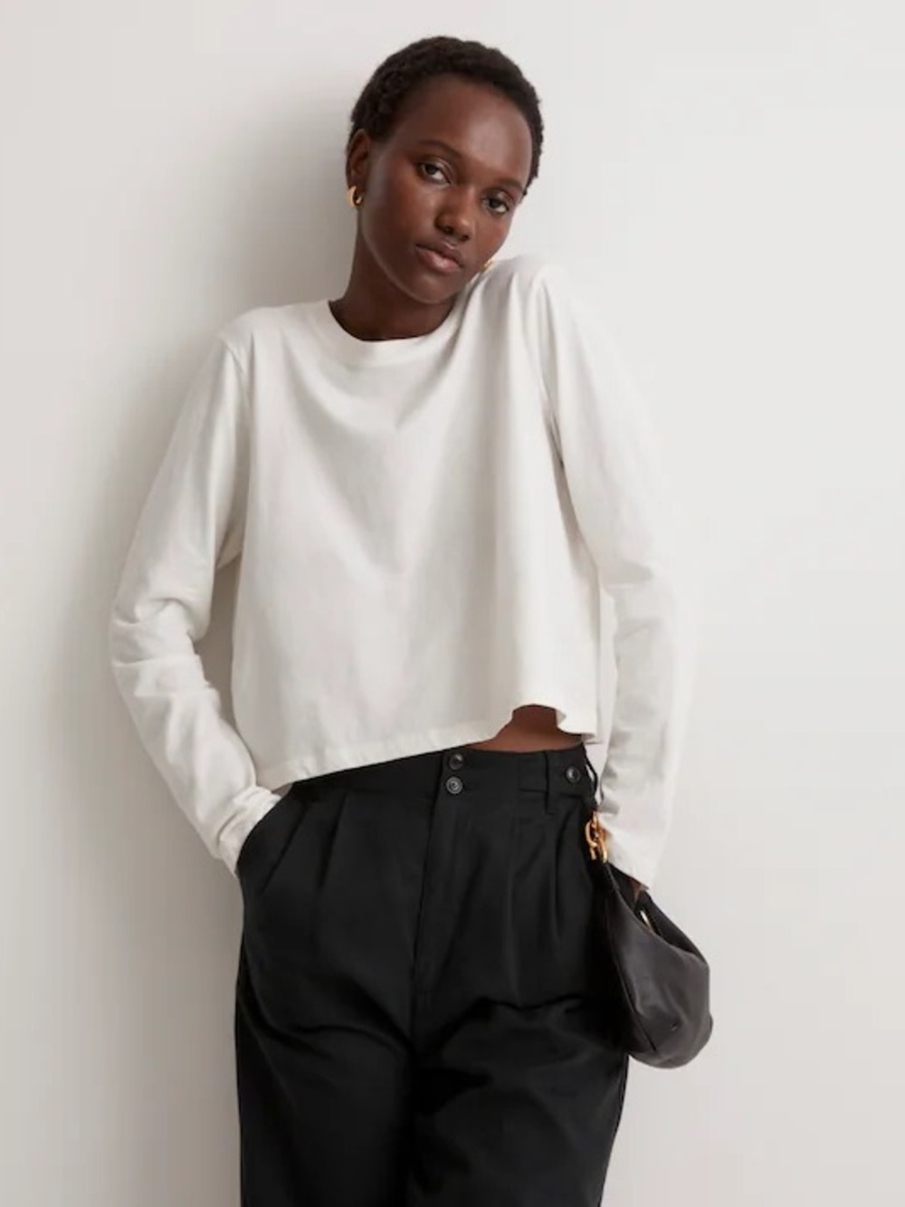 Madewell Softfade Cotton Boxy Crop Long Sleeve Tee | Lighthouse | Small